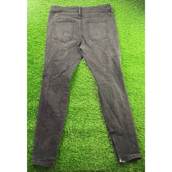 Fashion Nova Men Black Distressed Skinny Jeans Sz 36 Ripped Knee Zip Ankle - Picture 2 of 9